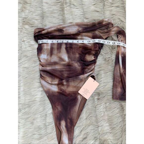 SHEIN BAE Women's Summer Tie Dye Printed Asymmetrical Collar Ruched Slim Fit Bod - Picture 7 of 8